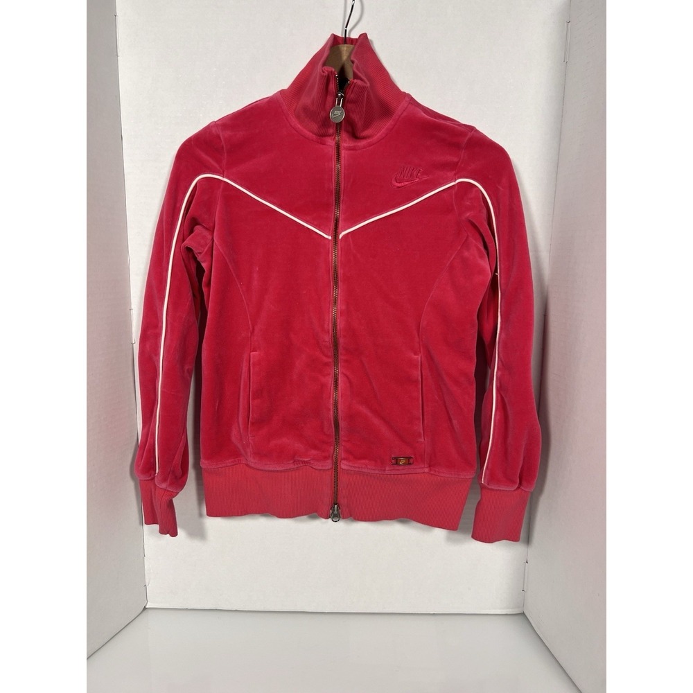 Vintage Nike Pink Velour Jacket Y2k Track Swoosh Full Zip Size S 095